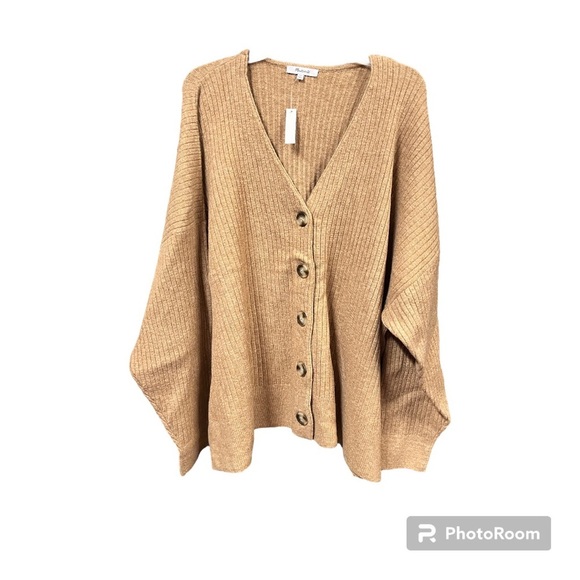 Madewell Cameron Ribbed Cardigan Sweater in Coziest Yarn Heather Toffee 4X NEW - Picture 4 of 7